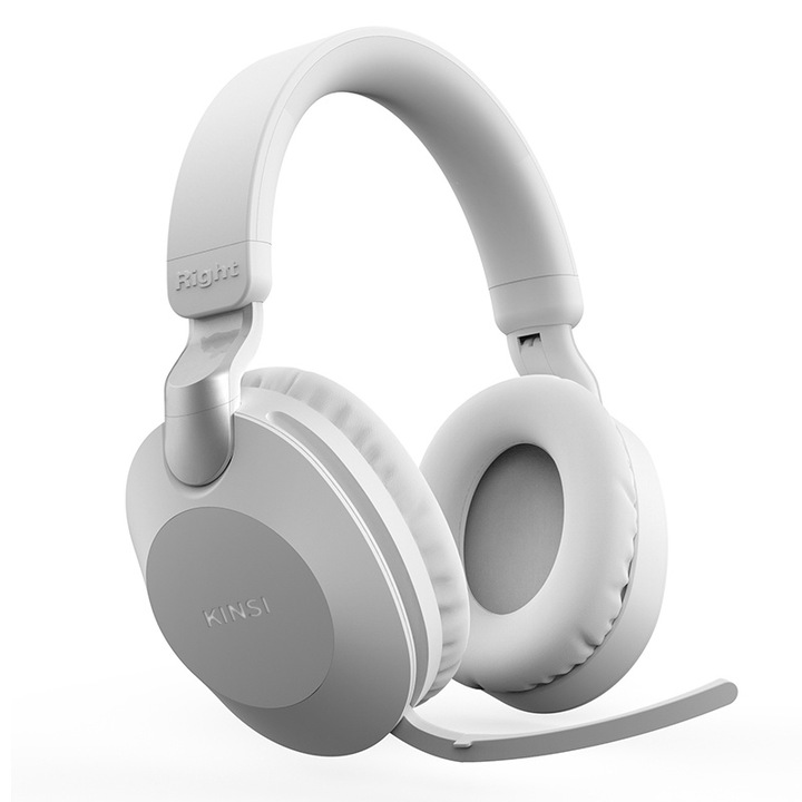 Bluetooth 5.1 безжични слушалки за игри, KINSI, Сгъваем въртящ се микрофон, Мултиплатформени, Бял