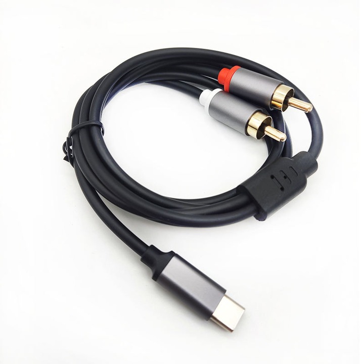 Аудио кабел USB-C към 2 RCA, Стерео, 3 м, Черен сив