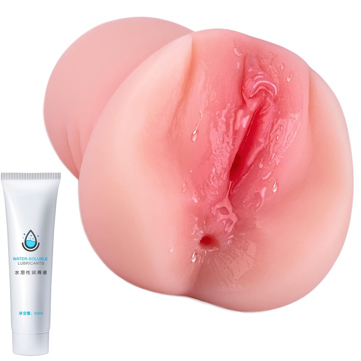 2 В 1 мъжки мастурбатор Hggzeg, Вагинален и анален, Реалистична текстура, С лубрикант, Еластичен, Водоустойчив