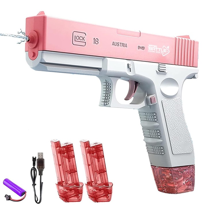 Nybgyy automata vízipisztoly, nagy hatótáv 8-10m, rózsaszín, 20,5x16x3 cm