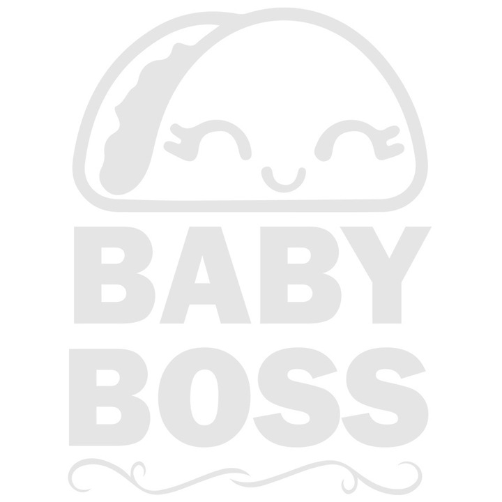Sticker Exterior cu textul "Baby boss" - sef/patron bebelus copilarie, Vinyl Alb, 70 cm