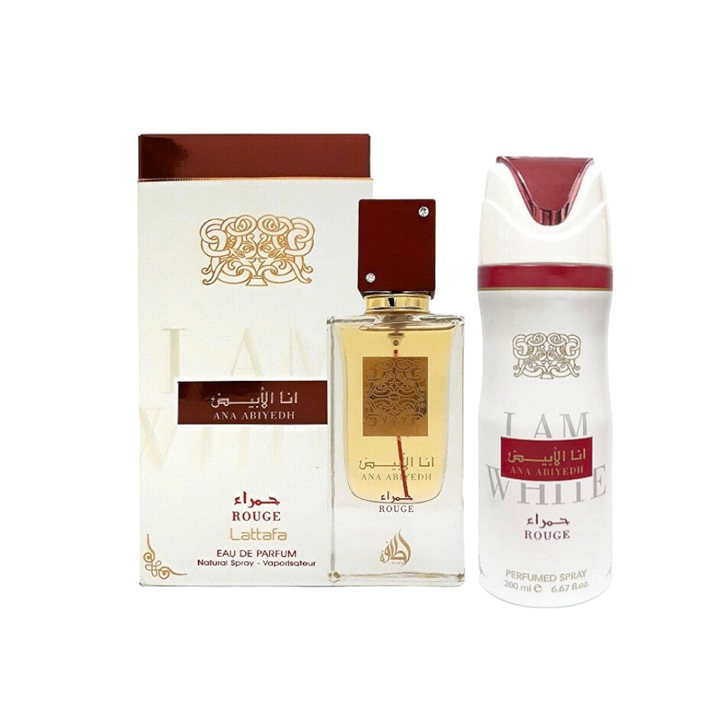Lattafa Ana Abiyedh Rouge eau de parfum szett, női, 60 ml, arabedc deo spray-vel 200 ml