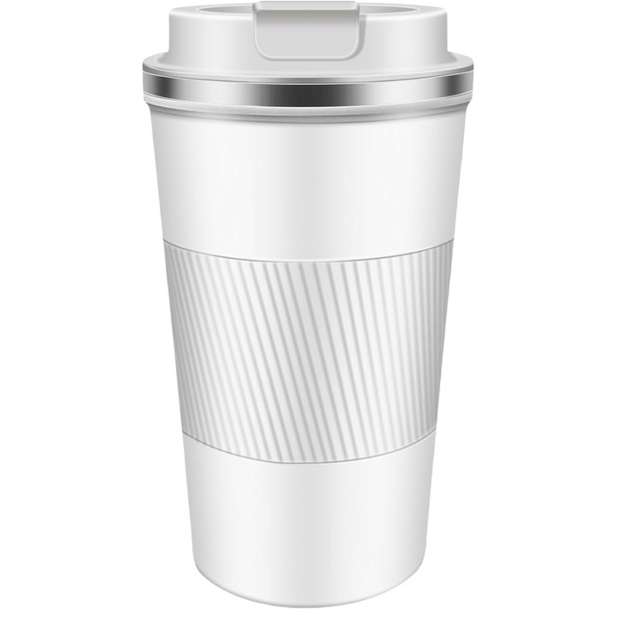 Hőszigetelt rozsdamentes acél bögre kávéhoz, teához, csokoládéhoz vagy hideg italokhoz, 510 ml, fehér