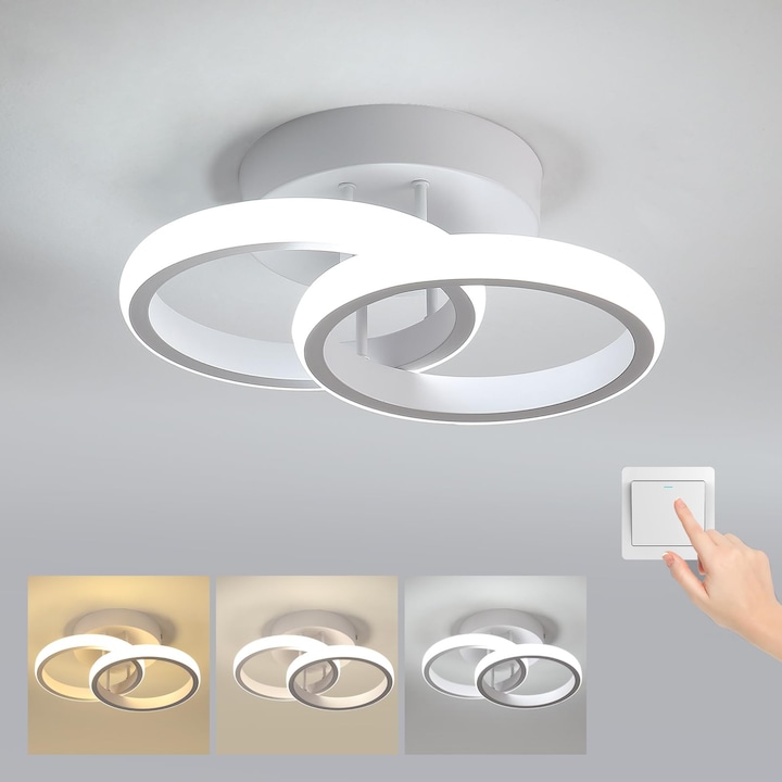 LED полилей с 2 кръга, Goeco, 3 цвята на светлината, алуминий, 21 W, 25 x 17 x 9,5 см, бял