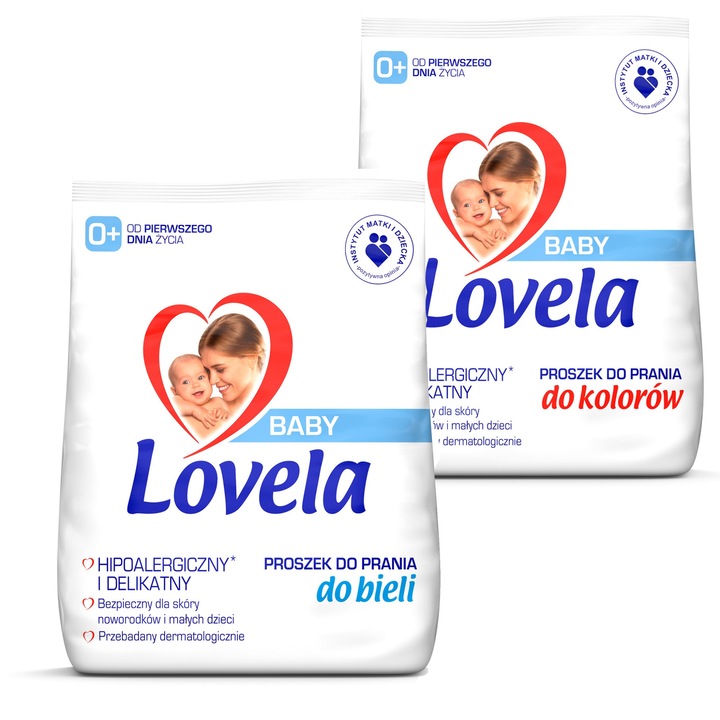 Set detergent rufe Lovela Baby, hipoalergenic, pentru haine albe, 2x1,3kg