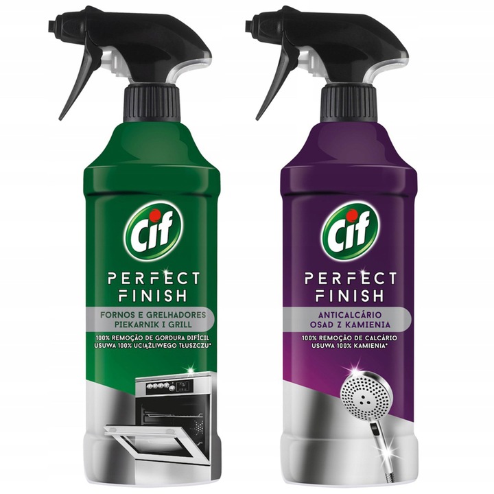 Konyhai és fürdőszobai tisztítószer készlet, Cif, Perfect Finish, Sütőhöz és grillhez, Fürdőszoba vízkőmentesítőhöz, 2 x 435 ml