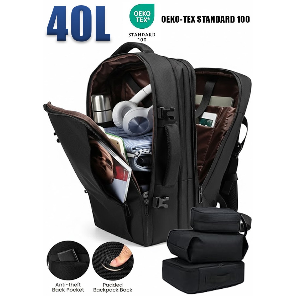 Rucsac travel QuTek, expandabil pana la 40L, bagaj pentru zbor