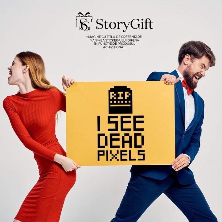 Външен стикер със съобщение на английски "RIP, I see d3ad pixels" - Виждам мъртви компютърни пиксели, черен винил, 40 см