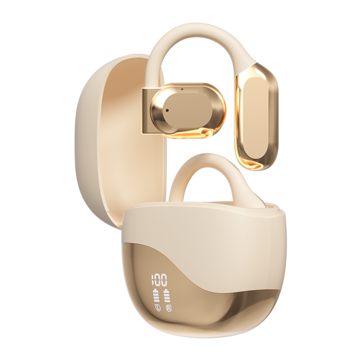 Casti fara fir, Bluetooth 5.3, sunet de calitate HIFI, baterie mare de 300mah, redare digitala a starii bateriei, Bej