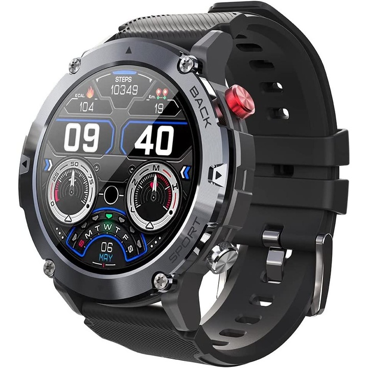Smartwatch Giewont Vertex GW450, bratara si curea silicon, 1,28 inch, negru