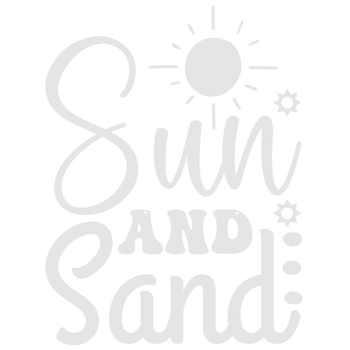 Sticker Exterior cu textul in engleza "Sun and sand" - soare si nisip la mare plaja, Vinyl Alb, 20 cm