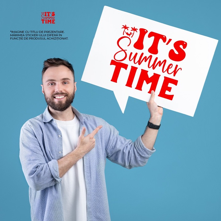 Външен стикер за любителите на топлия сезон с текст "It's summer time" - лятно време е, Червен винил, 70 см