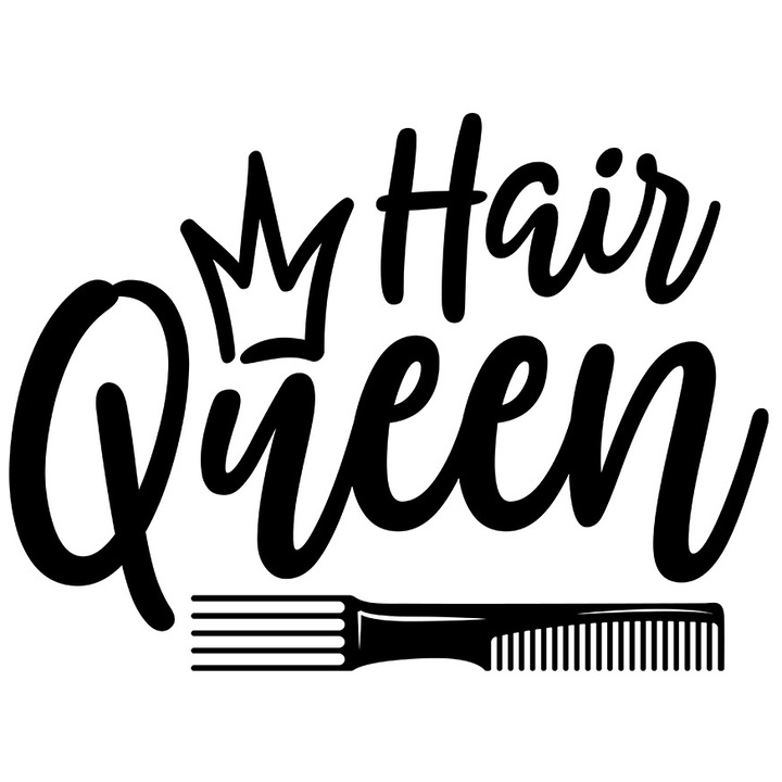 Sticker Exterior cu o coroana si textul in engleza "Hair queen" - regina parului, Vinyl Negru, 25 cm