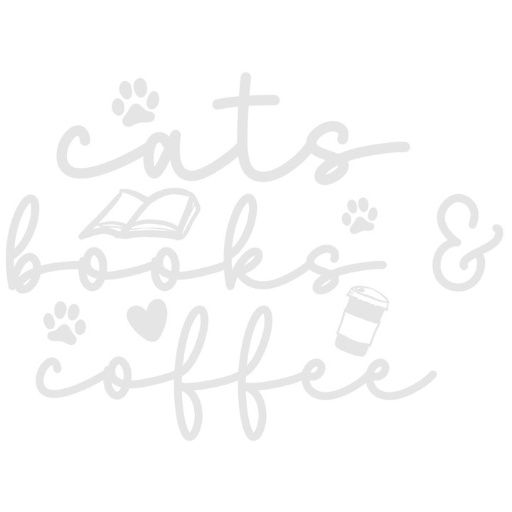 Sticker Exterior cu labute si textul "Cats, books, coffee" - pisici carti cafea, Vinyl Alb, 40 cm