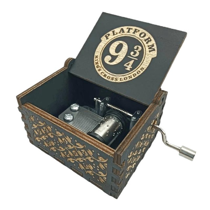 Cutie muzicala mini, lemn pictat manual, maro