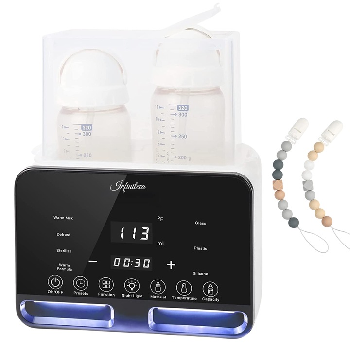 Нагревател за стерилизатор за шишета и биберони Infiniteea™, Електрически, Мултифункционален 6 в 1, Бързо приготвя мляко и храна, Размразяване, Варене, Поддържа температура 24 часа, Таймер, Черен