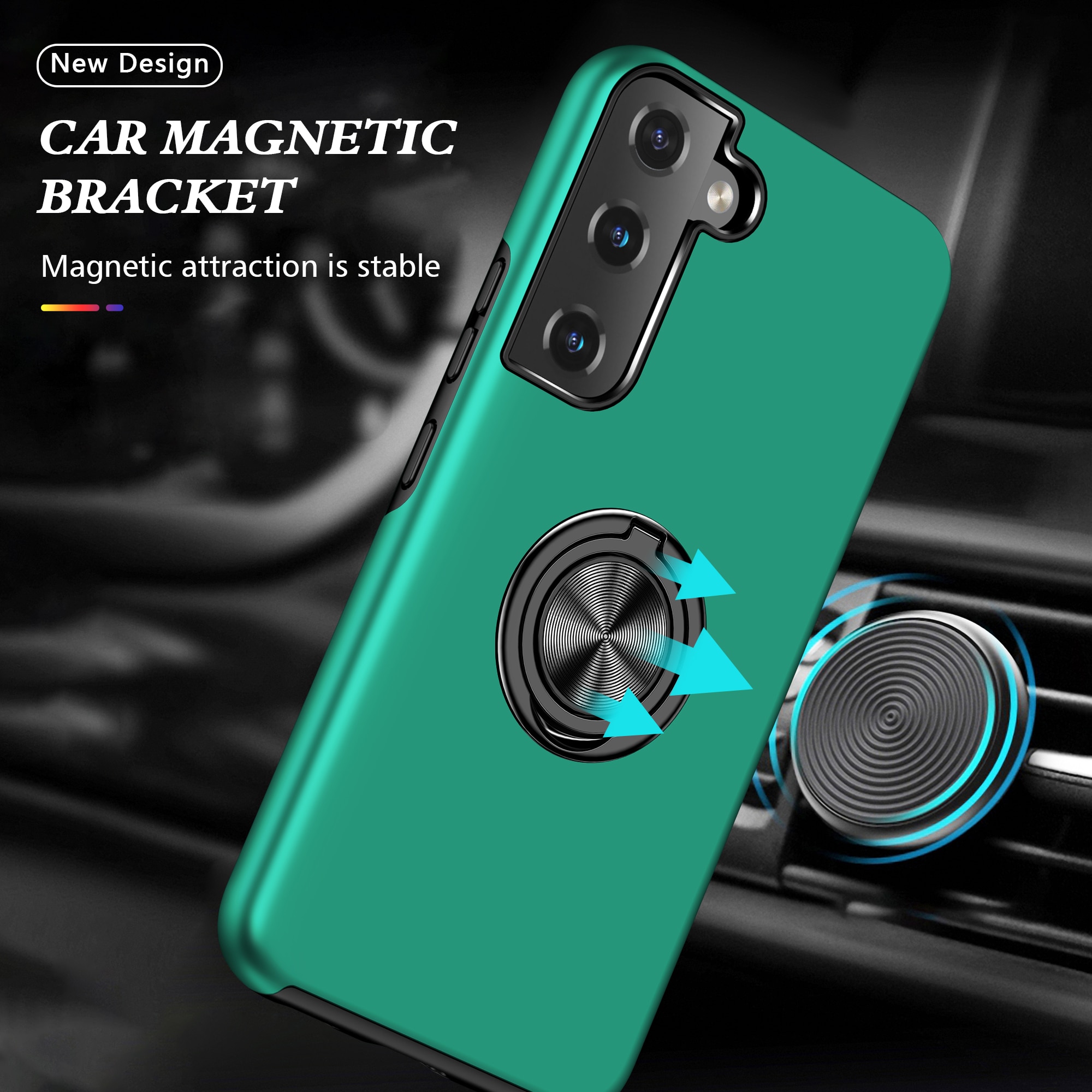 Husa de protectie pentru Samsung Galaxy S22, Hybrid Antisoc, Kickstand, Bumper inel rotativ 360, Green