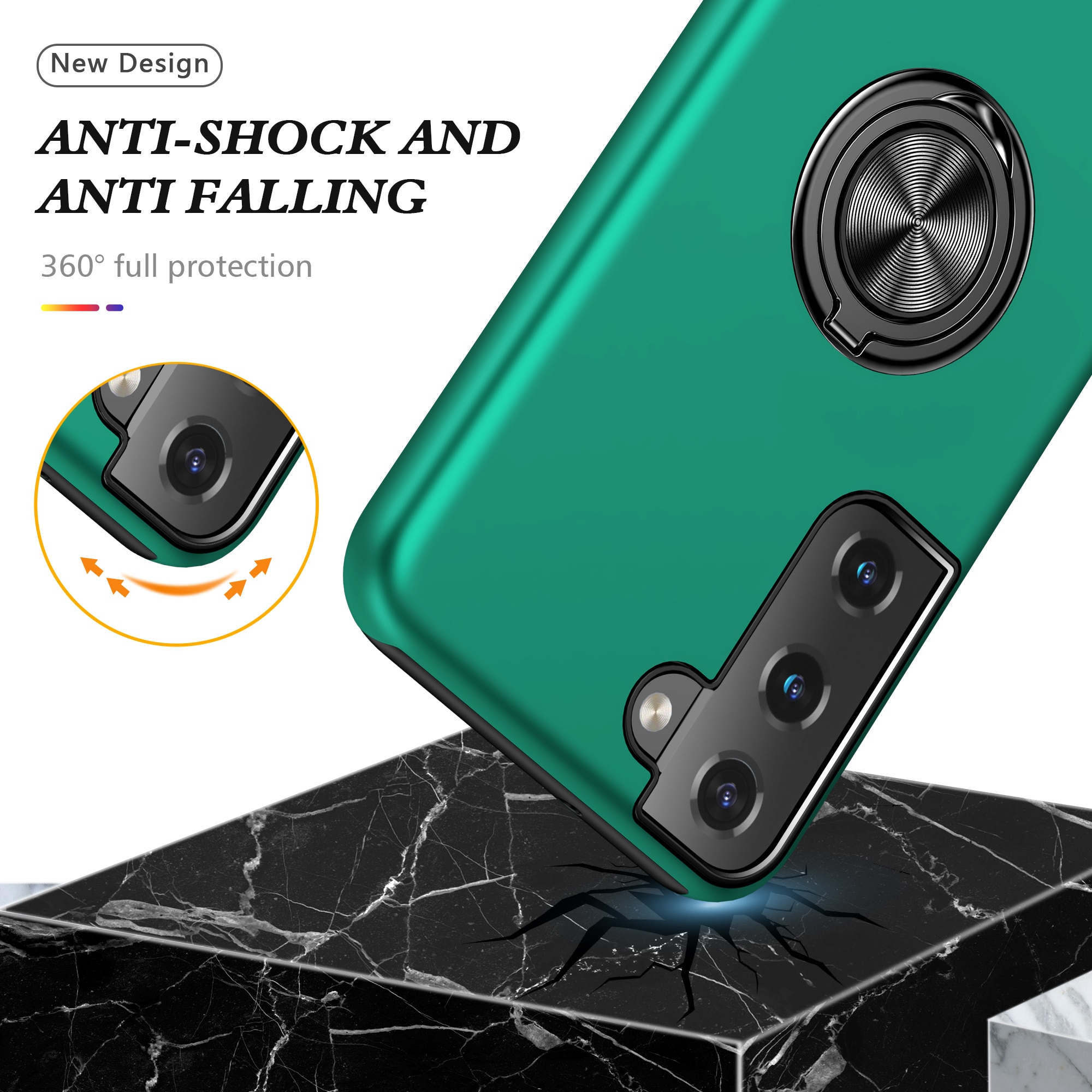 Husa de protectie pentru Samsung Galaxy S22, Hybrid Antisoc, Kickstand, Bumper inel rotativ 360, Green