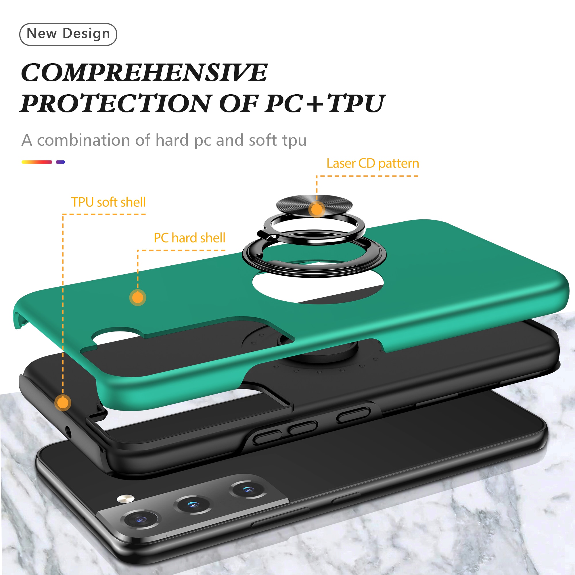 Husa de protectie pentru Samsung Galaxy S22, Hybrid Antisoc, Kickstand, Bumper inel rotativ 360, Green