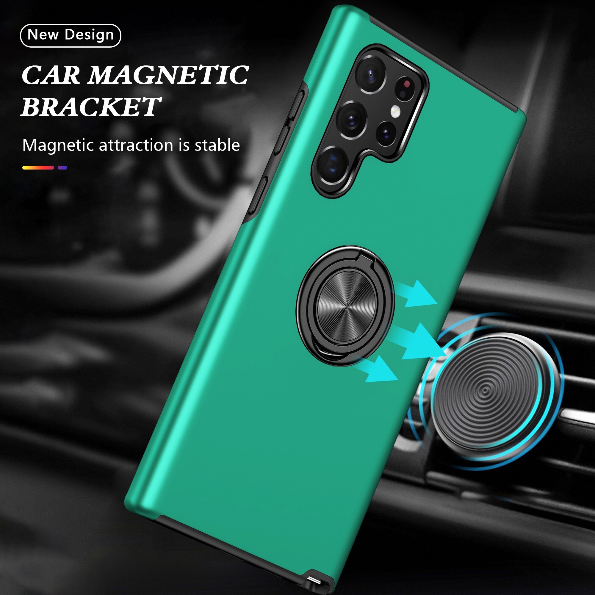 Husa de protectie pentru Samsung Galaxy S22 Ultra, Hybrid Antisoc, Kickstand, Bumper inel rotativ 360, Green