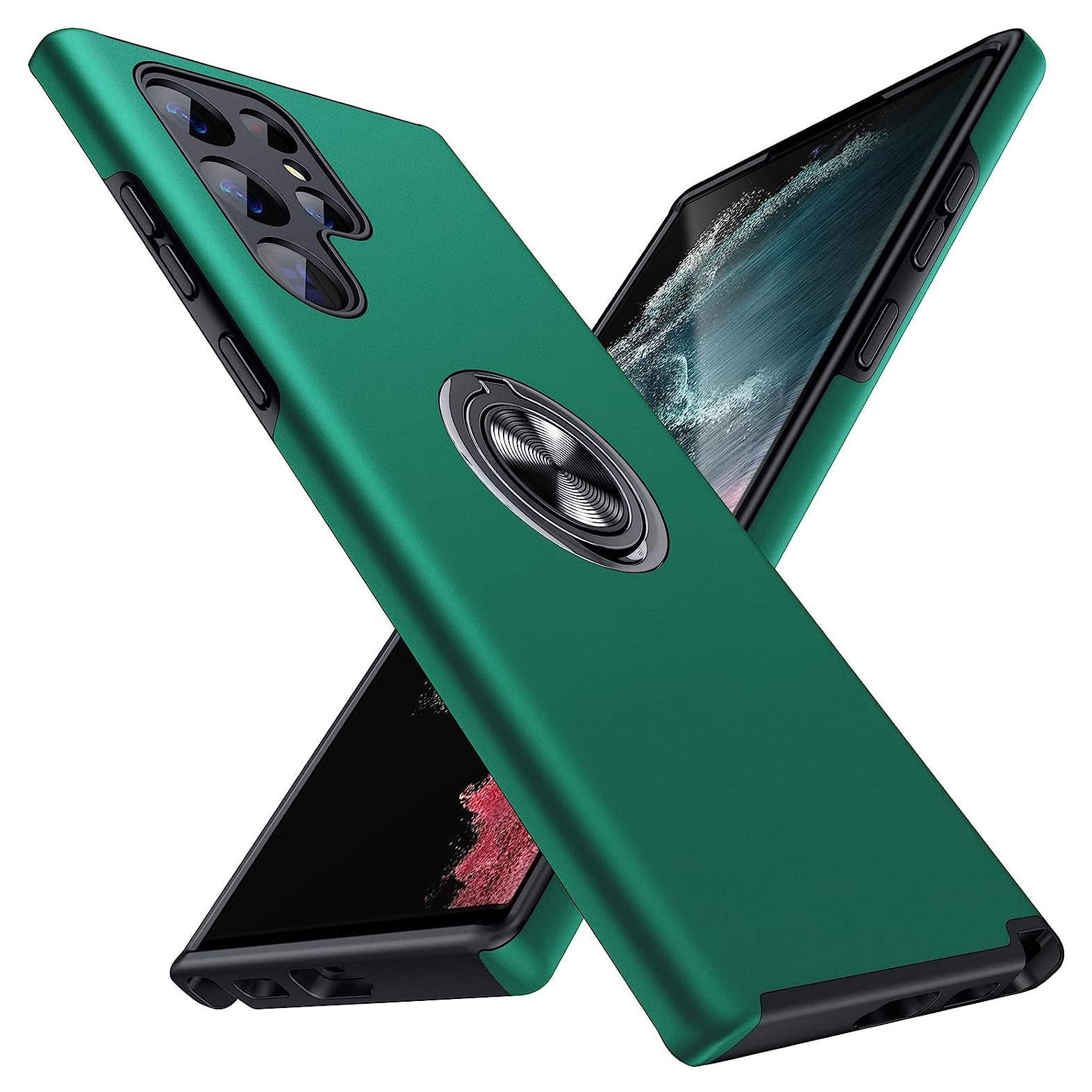 Husa de protectie pentru Samsung Galaxy S22 Ultra, Hybrid Antisoc, Kickstand, Bumper inel rotativ 360, Green