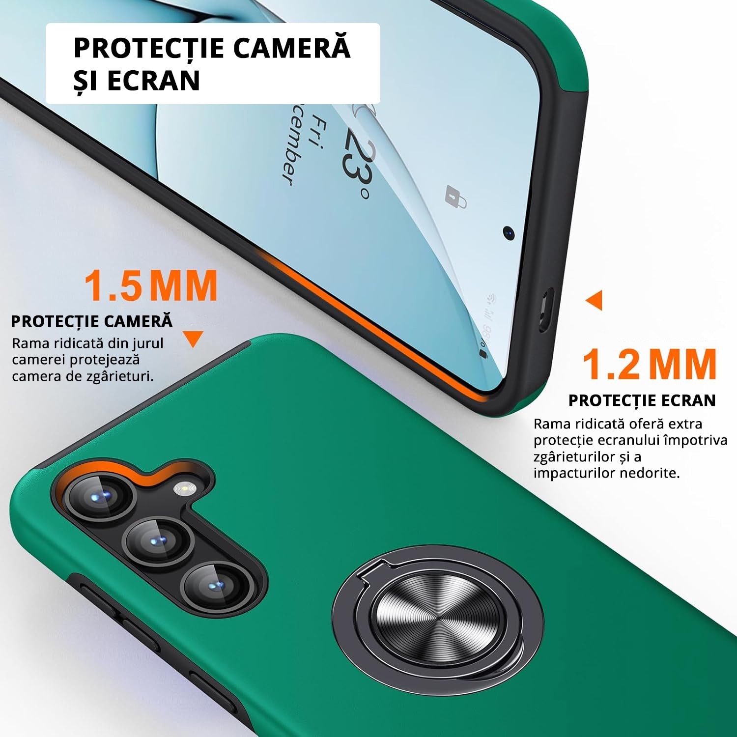 Husa de protectie pentru Samsung Galaxy S24, Hybrid Antisoc, Kickstand, Bumper inel rotativ 360, Green