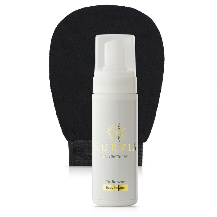 Tisztító és hámlasztó készlet Prep & Glow, Nuryia, Hab az önbarnító eltávolításához x 150 ml és hámlasztó kesztyű