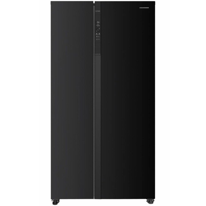 Heinner HSBS-HM532NFBKE++ Side by side hűtőszekrény, 532 l, Full No Frost, E energiaosztály, Touch LED kijelző, Smart, Eco, Ajtóriasztó, M 177cm, Fekete