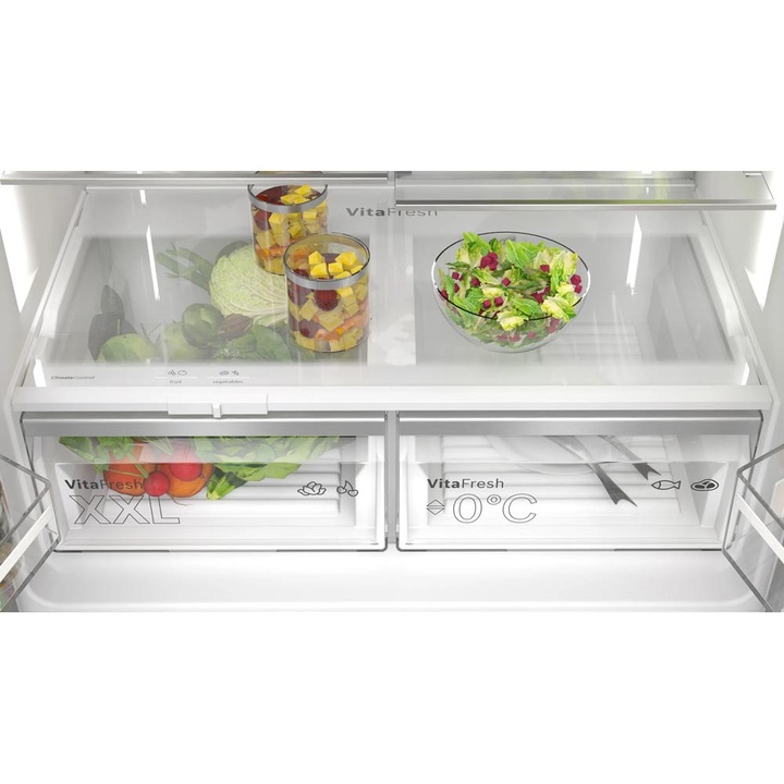 Side by side Bosch KFD96APEA, 574 l, NoFrost, Touch control, Dozator apa/gheata, Multi Air Flow, Home Connect, Clasa E, Inox anti-amprenta