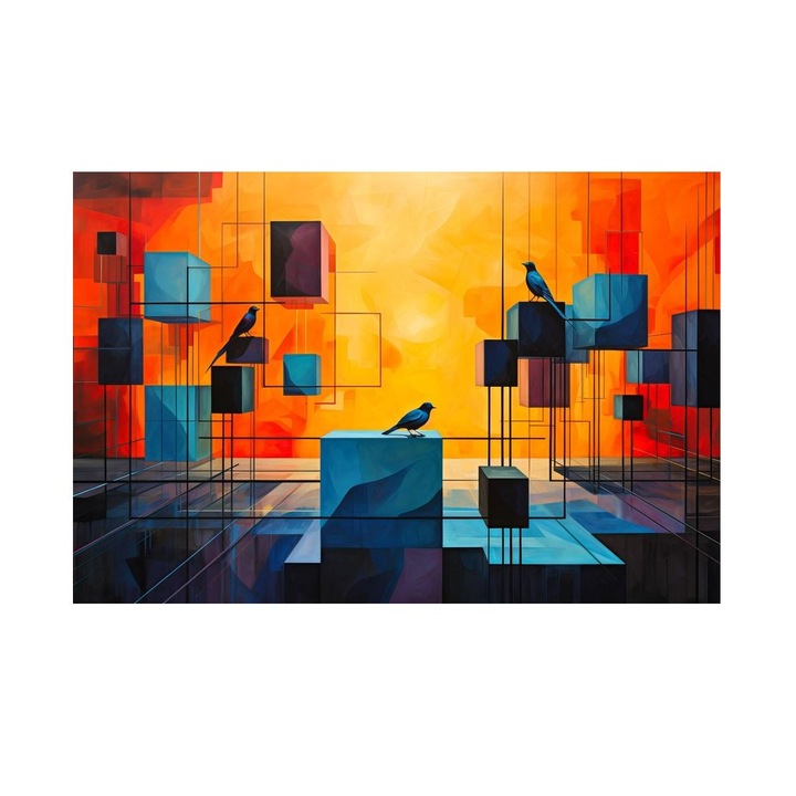 Tablou Abstract Geometric, Geometrie Urbana, MDF, 90x60 cm