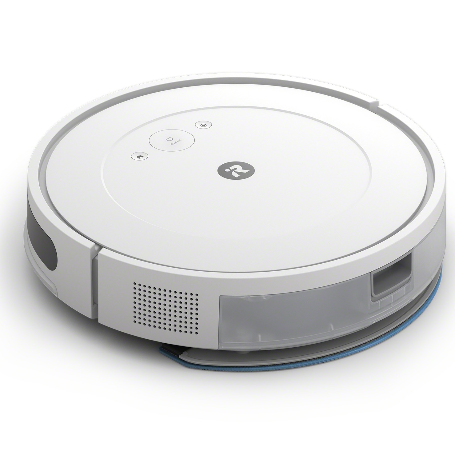 Aspirator si mop robot (2 in 1) Roomba Combo Essential Y011240, Sistem de curatare in 4 pasi, dotat cu Wifi, accepta comenzi vocale, aplicatie intuitiva iRobot, sistem de operare iRobot OS, navigatie giroscopica, autonomie de pana la 120 de minute, Alb