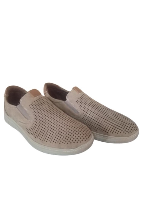 Pantofi perforati barbati, Piele naturala, Goretti B1655, Bej, 40
