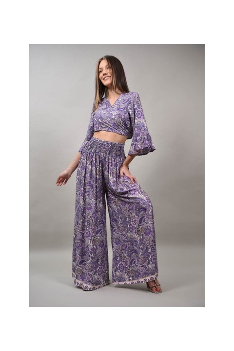 Compleu pantalon cu camasa crop multicolora eterano violet s-m