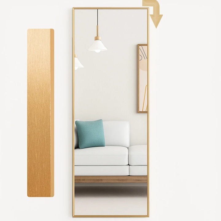 Téglalap alakú fali tükör, fém keretes, arany, 120x40cm, Callena