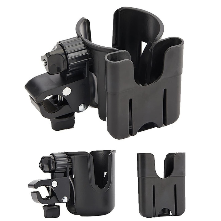 Suport pahar si telefon, 2 in 1, negru, 10.5x8.5cm