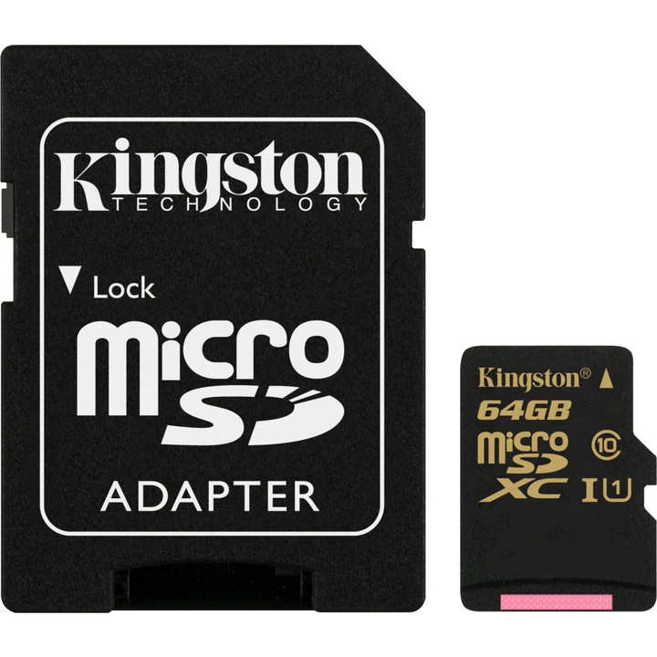Карта памет Kingston microSDXC 64GB, Class 10, UHS-I + Адаптер