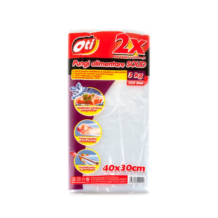 Pungi alimentare OTI "SOLID " 3KG, 40 x 30 cm, transparente, 100 buc/pachet