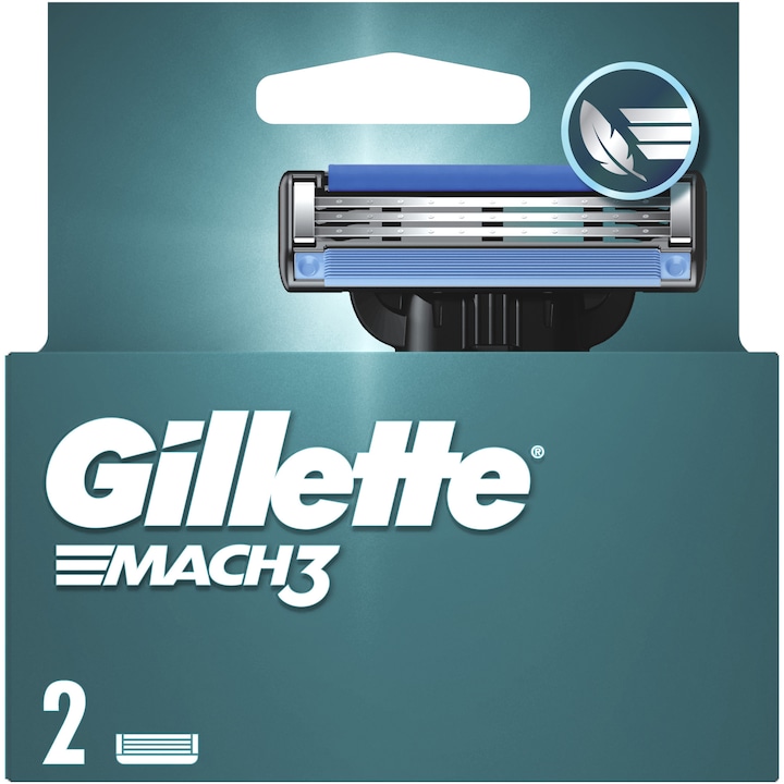 Rezerve aparat de ras pentru barbati Gillette Mach3, 2 Rezerve pentru cartuse de ras, 3 lame pentru un barbierit clasic si neted