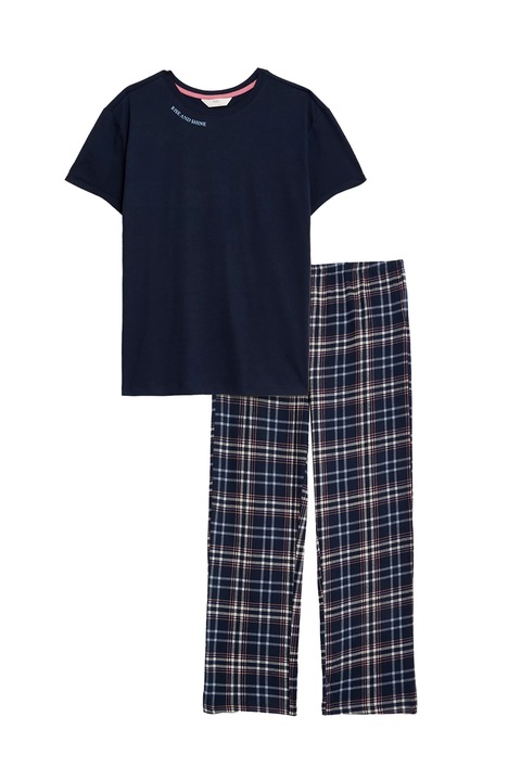 Marks & Spencer, Pijama lunga de bumbac cu imprimeu, Albastru ultramarin