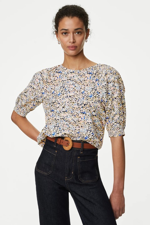 Marks & Spencer, Bluza cu imprimeu si maneci bufante, Multicolor