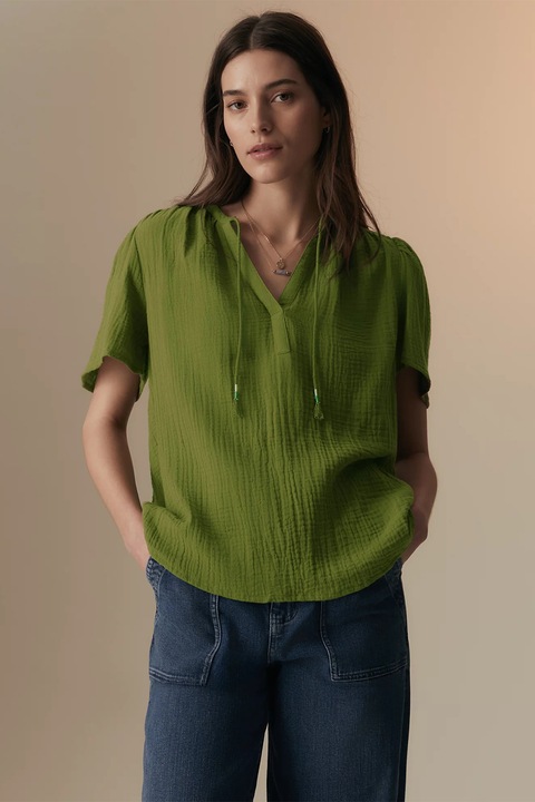 Marks & Spencer, Bluza cu decolteu in V si detalii cu fronseuri, Verde masliniu