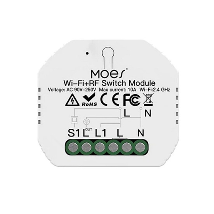 Intrerupator inteligent MOES WRM-104B-MS, WiFi/RF433, 2 posturi, alb