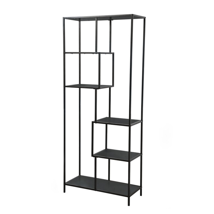 DacEnergy polc, fém szerkezet, elegáns megjelenés, 6 tárolóhely, 77 x 33 x 185 cm, polconkénti terhelhetőség 8 kg, fekete szín