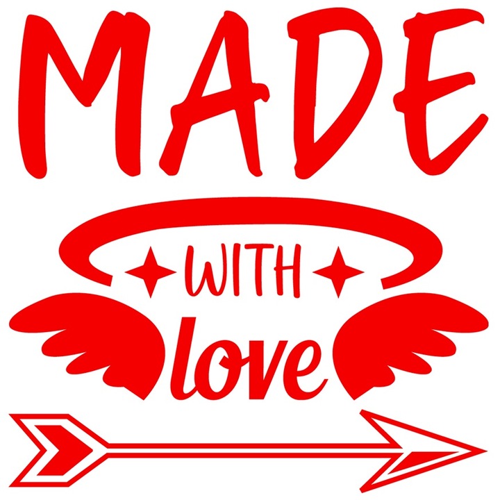 Sticker Exterior cu stelute si textul "Made with love" - facut cu iubire, Vinyl Rosu, 40 cm