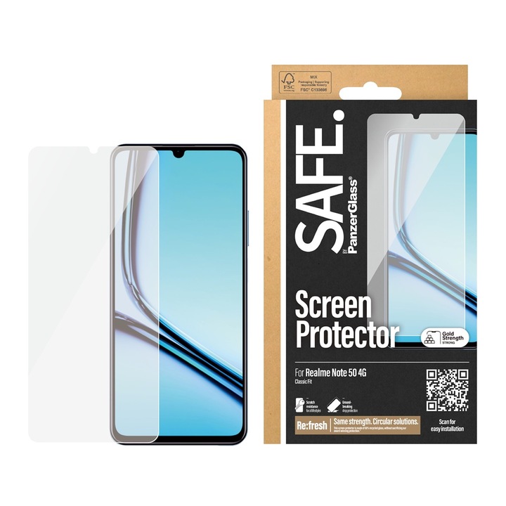 Üvegvédő Safe for Realme Note 50 4G, UWF, Fekete