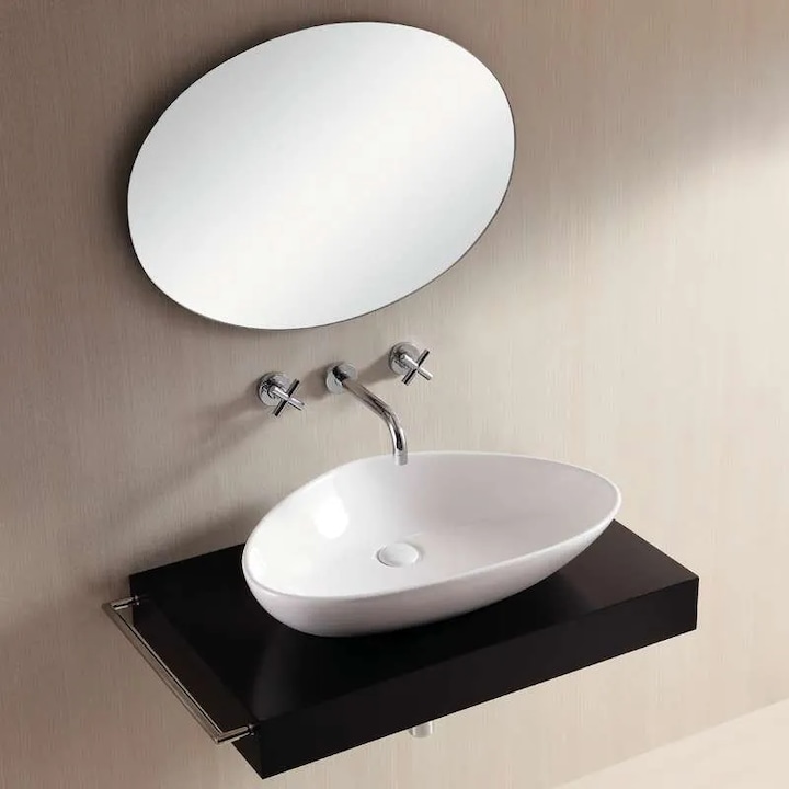 Lavoar pe Blat WB6401, Dimensiune 60x40cm, Material Portelan VC, Culoare Alb, Fara Gaura Baterie