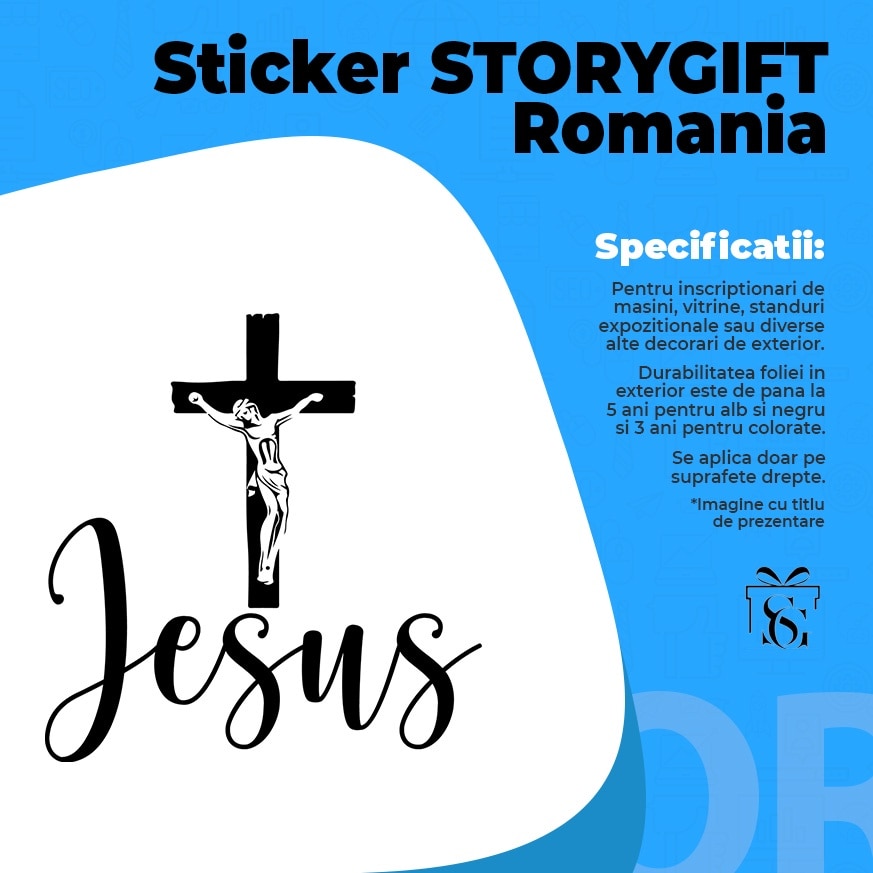 Sticker Exterior cu Iisus Hristos rastignit pe cruce si textul 