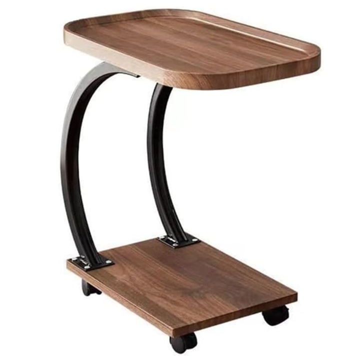 Дървена помощна маса с извити колелца за всекидневна