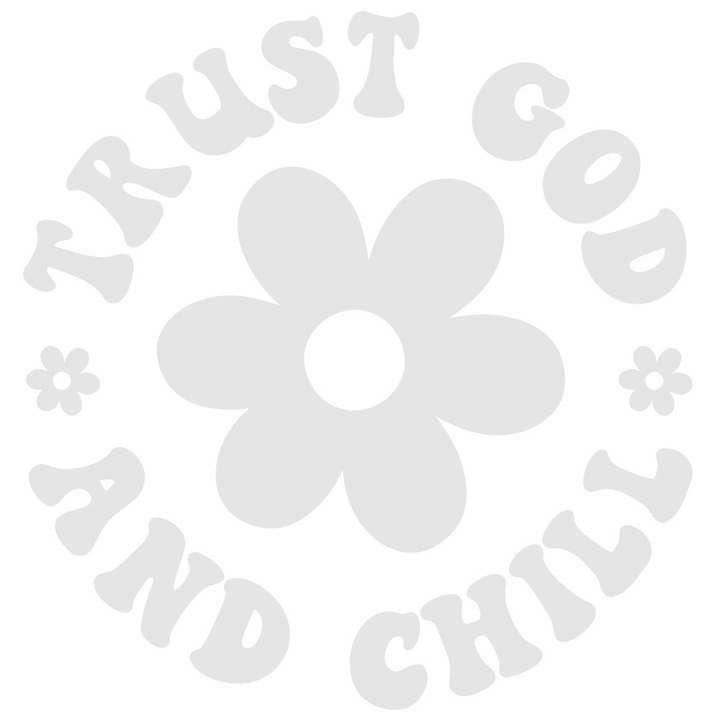 Sticker Exterior cu floricele si mesajul "Ai incredere in Dumnezeu si calmeaza-te", Vinyl Alb, 25 cm