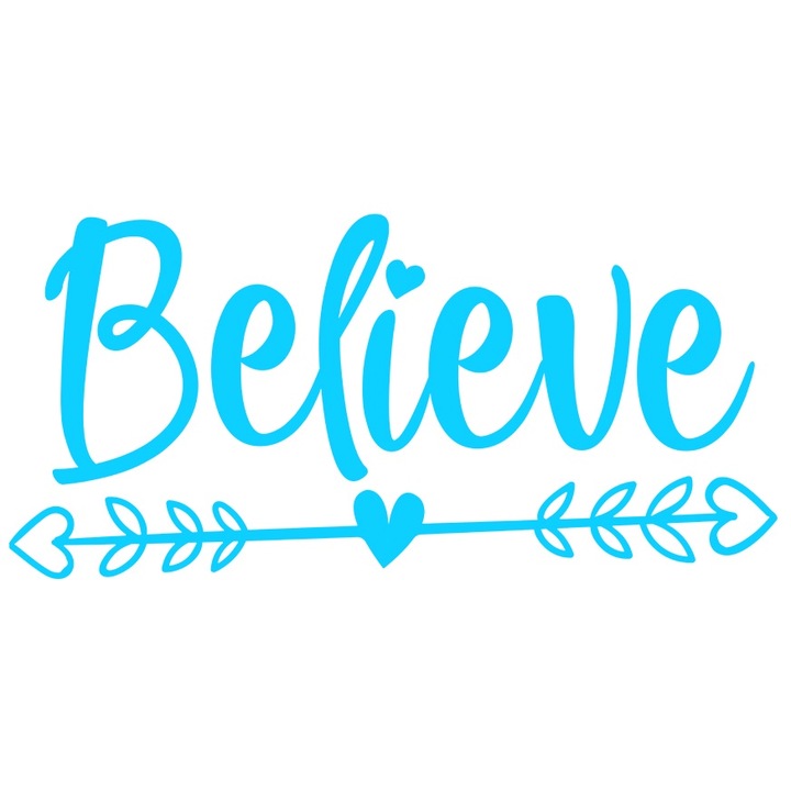 Външен стикер със сърца и текст "Believe", син винил, 50 см